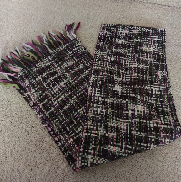 Madison 88~Multicolored Purple Green Woven Knit Scarf Tassel Details - Picture 7 of 13